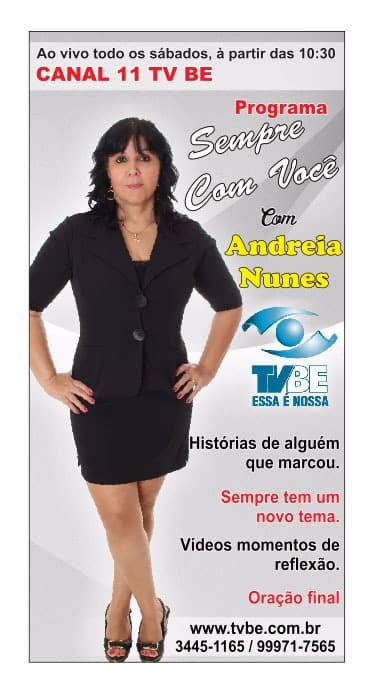 Andrea Nunes apresentando o programa Sempre Com Você na TV Brasil Esperança de Joinville